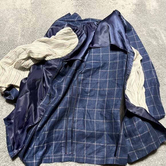 Ralph Lauren LRL Blazer Mens 50R 100% Linen 2-Button Coat Blue Windowpane Plaid - Picture 5 of 11